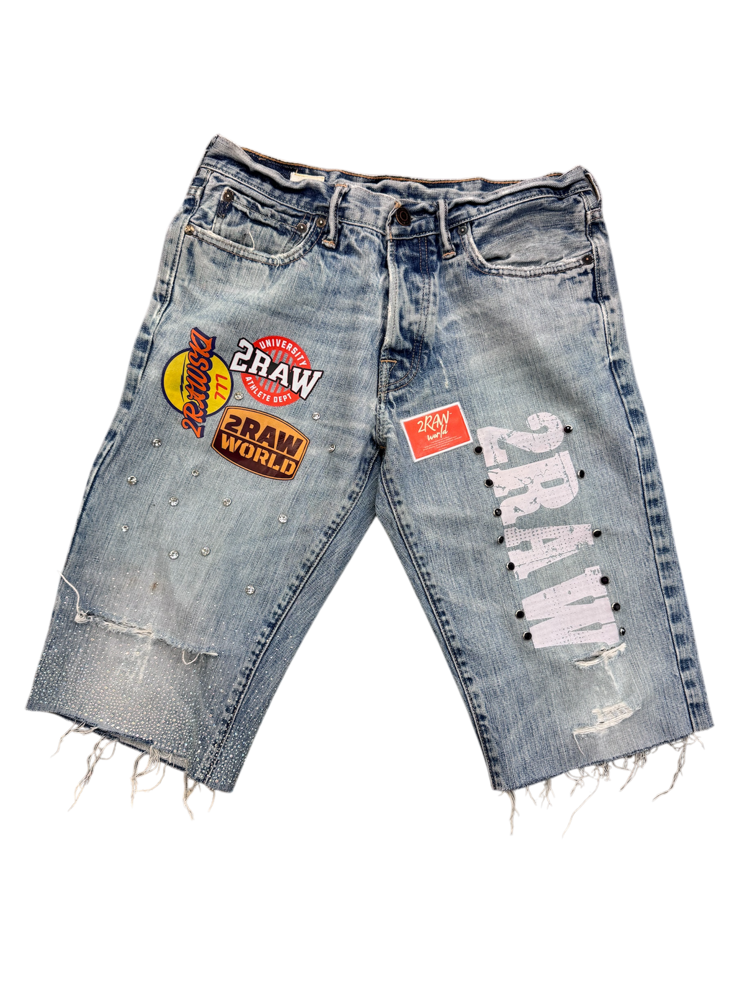 2RAWSKI PATCH JORTS BLUE