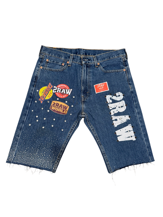 2RAWSKI PATCH JORTS DARK BLUE