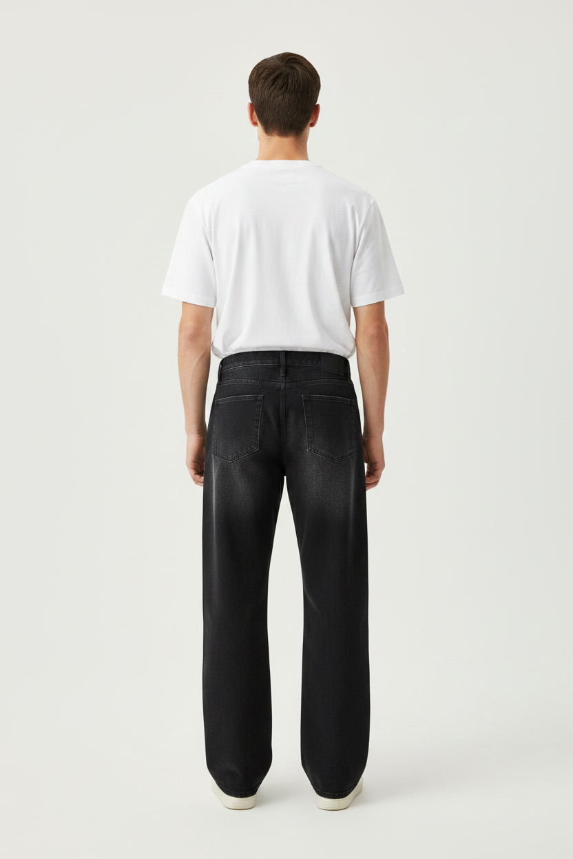 2RAW Men's Vintage Wash Wide Leg Jeans — Black