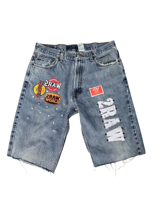 2RAWSKI PATCH JORTS BLUE