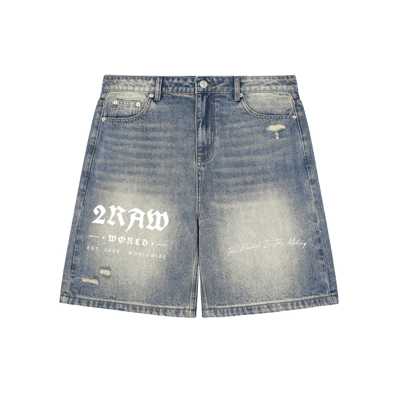 2RAW WORLD Faded Distressed Baggy Denim Shorts