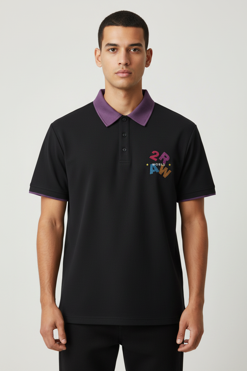 2RAW Contrast Collar Raglan Polo