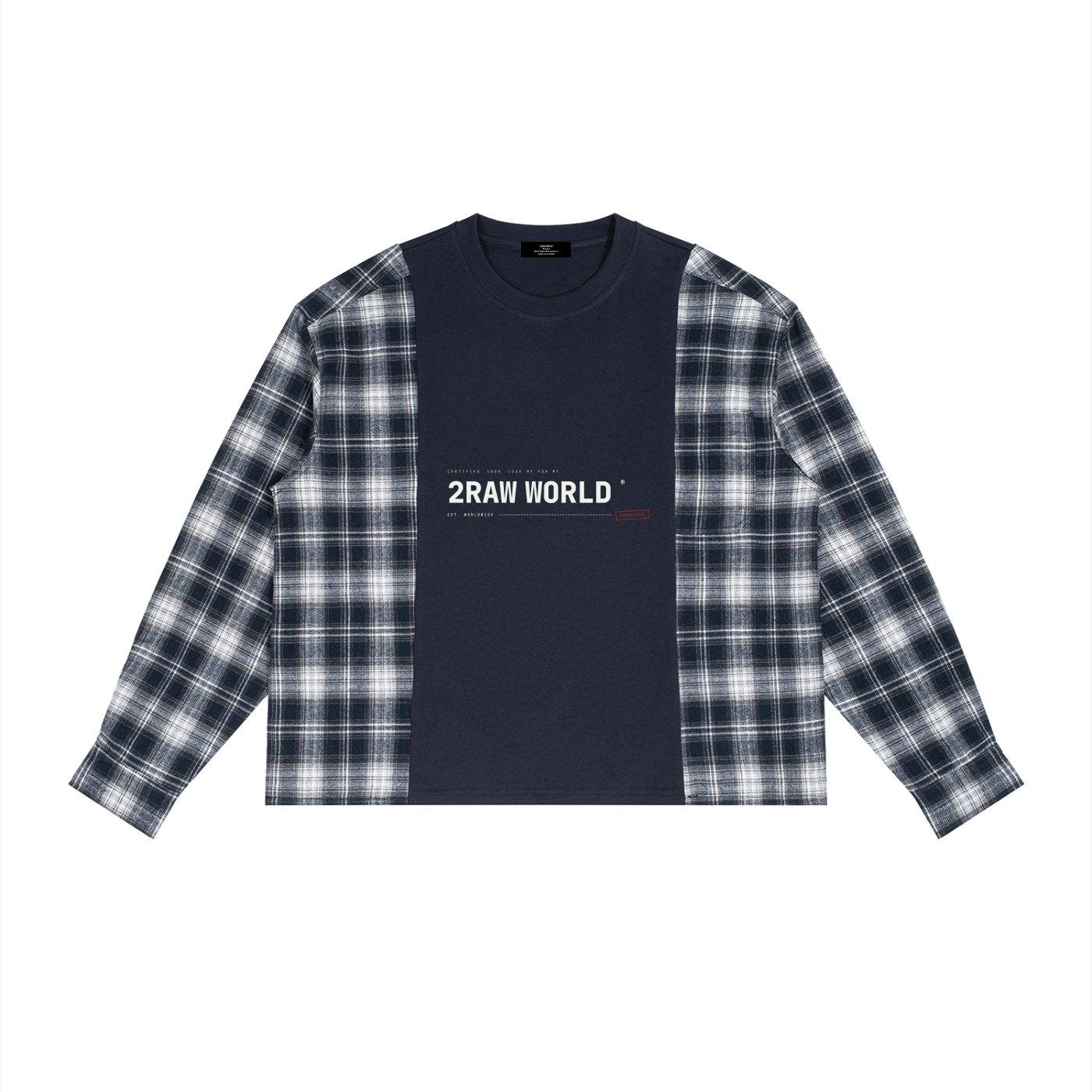 2RAW Plaid Panel Long Sleeve T-Shirt