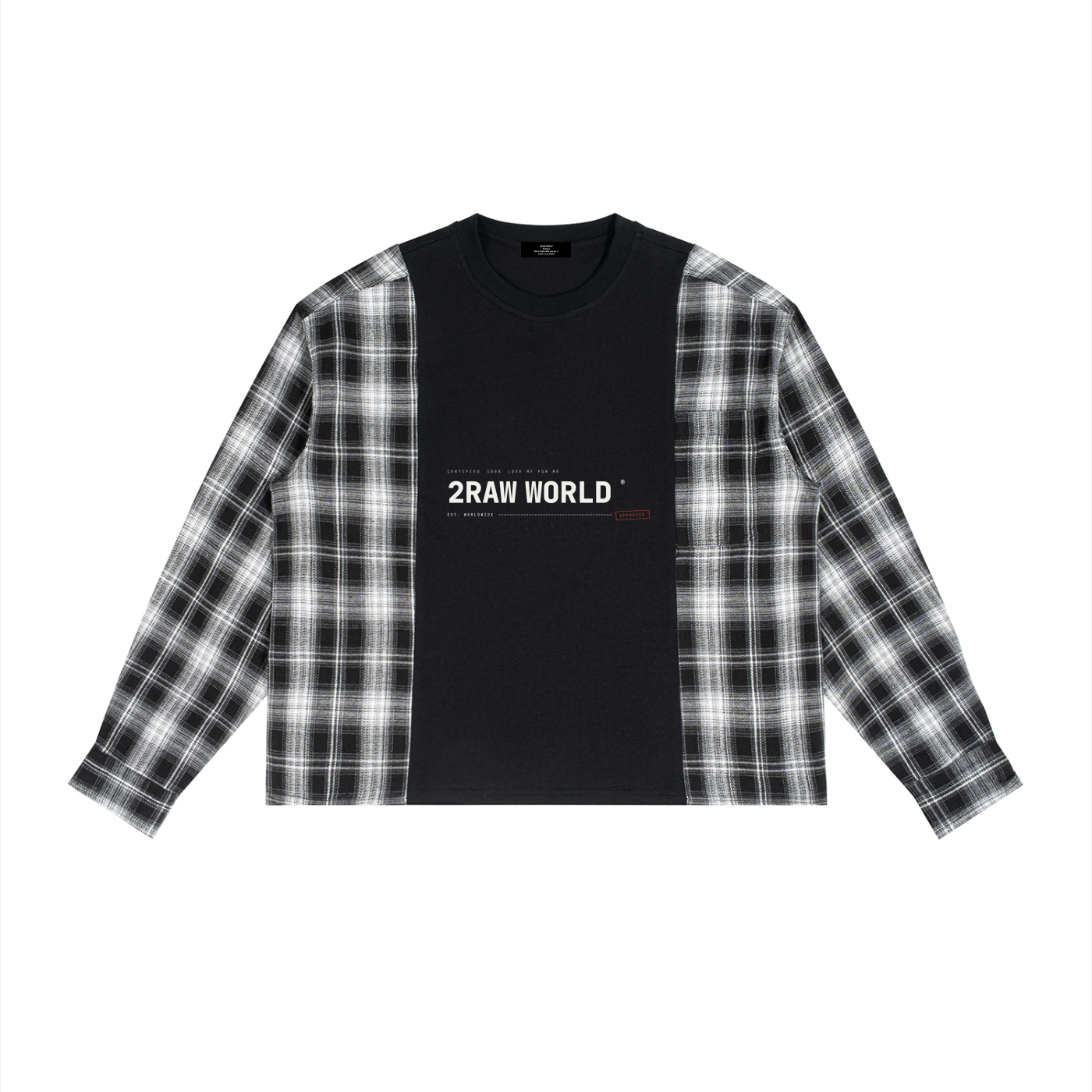2RAW Plaid Panel Long Sleeve T-Shirt