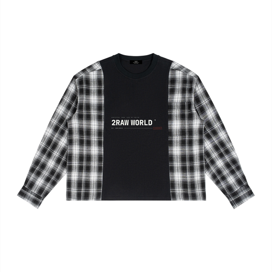 2RAW Plaid Panel Long Sleeve T-Shirt