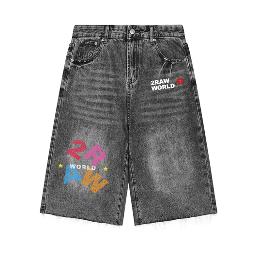 2RAW Men's Vintage Wide Leg Denim Shorts