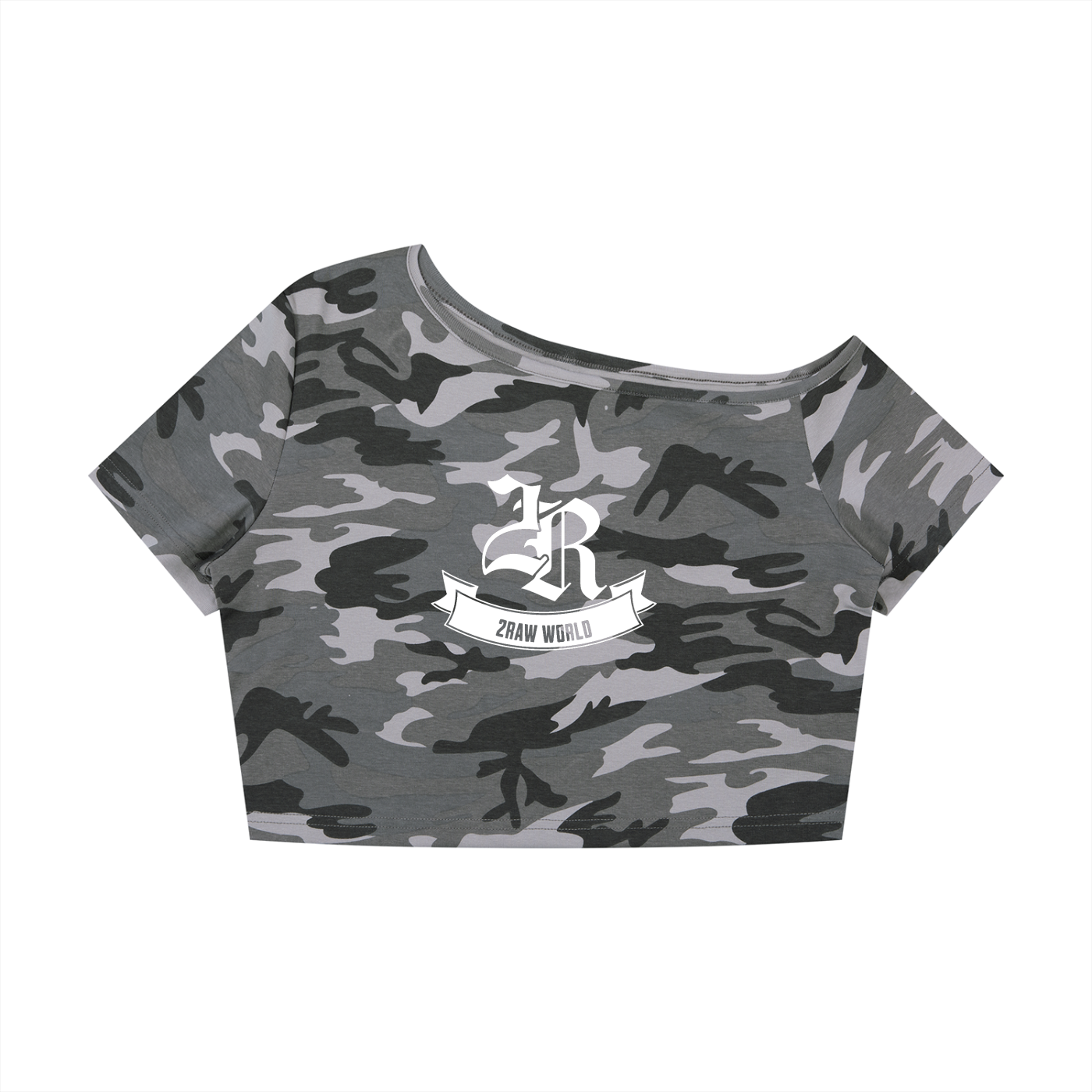 2RAW Women's Camo Off-Shoulder Crop Tee