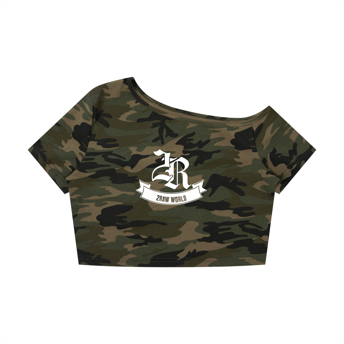 2RAW Women's Camo Off-Shoulder Crop Tee