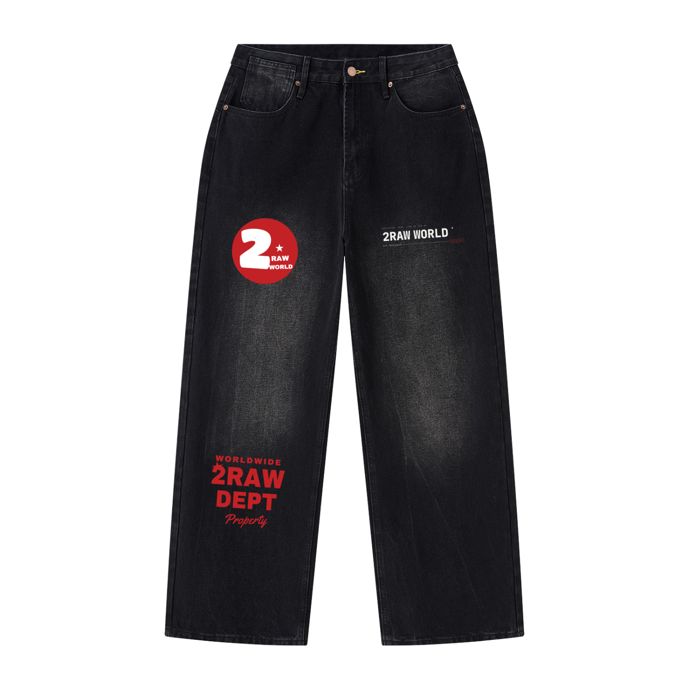 2RAW Men's Vintage Wash Wide Leg Jeans — Black