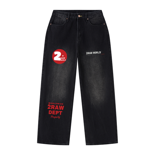 2RAW Men's Vintage Wash Wide Leg Jeans — Black