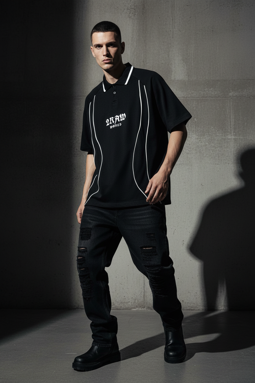 2RAW World Raglan Piping Polo — Gray