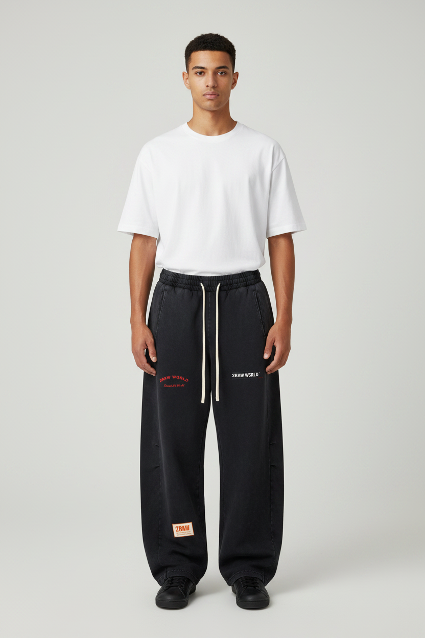 2RAW Mineral Wash Barrel Leg Pants