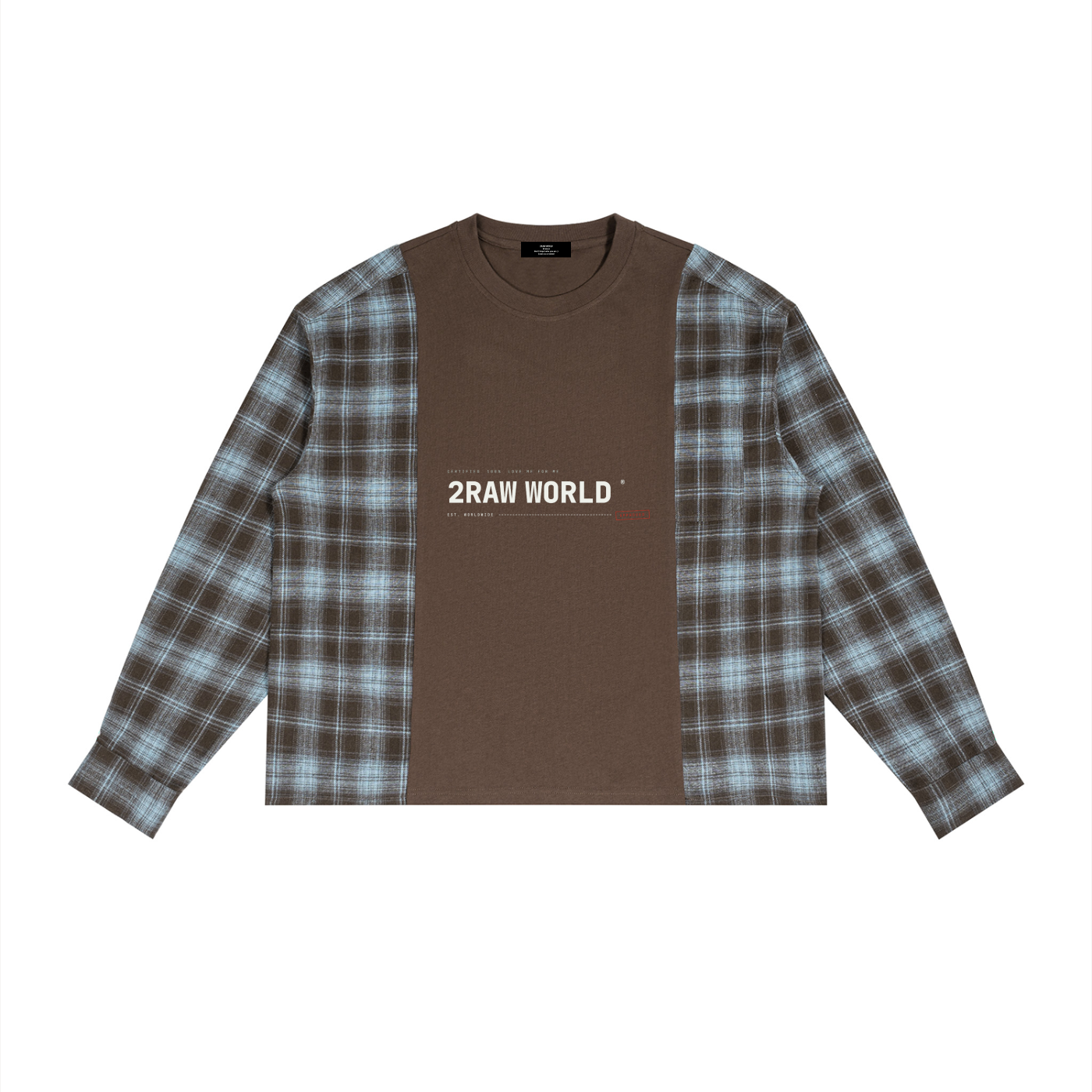 2RAW Plaid Panel Long Sleeve T-Shirt