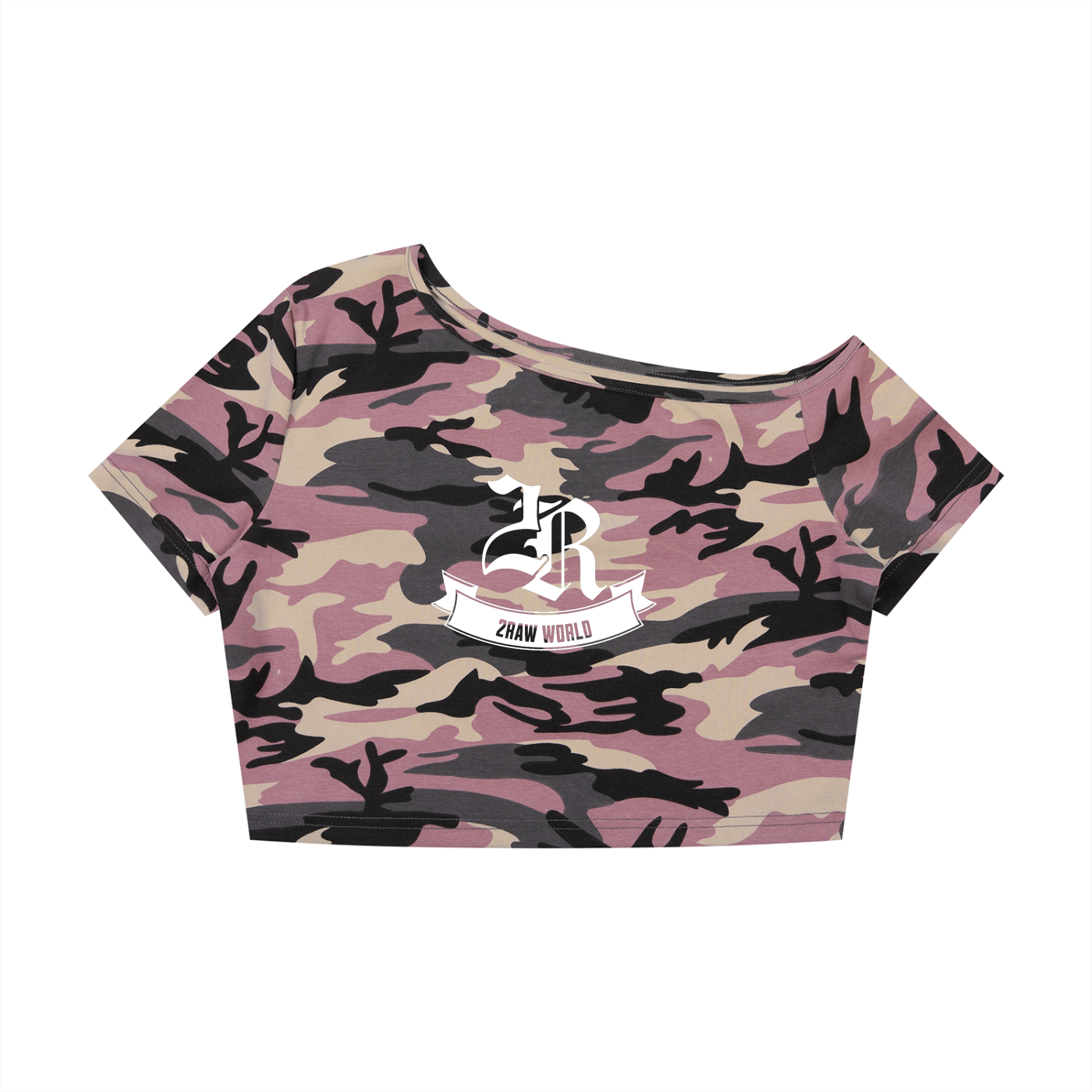 2RAW Women's Camo Off-Shoulder Crop Tee