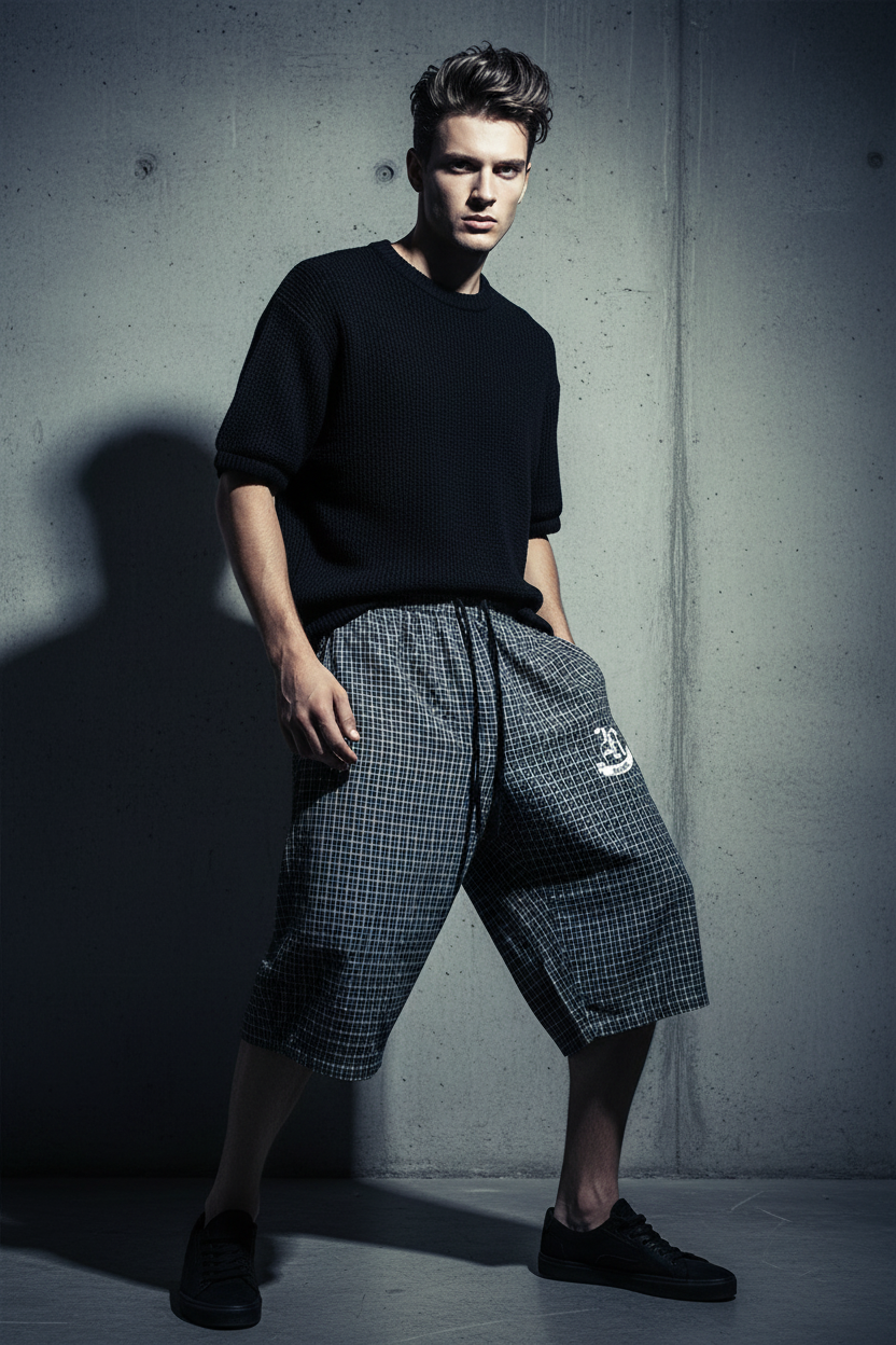 2RAW Unisex Plaid Loose Capri Shorts