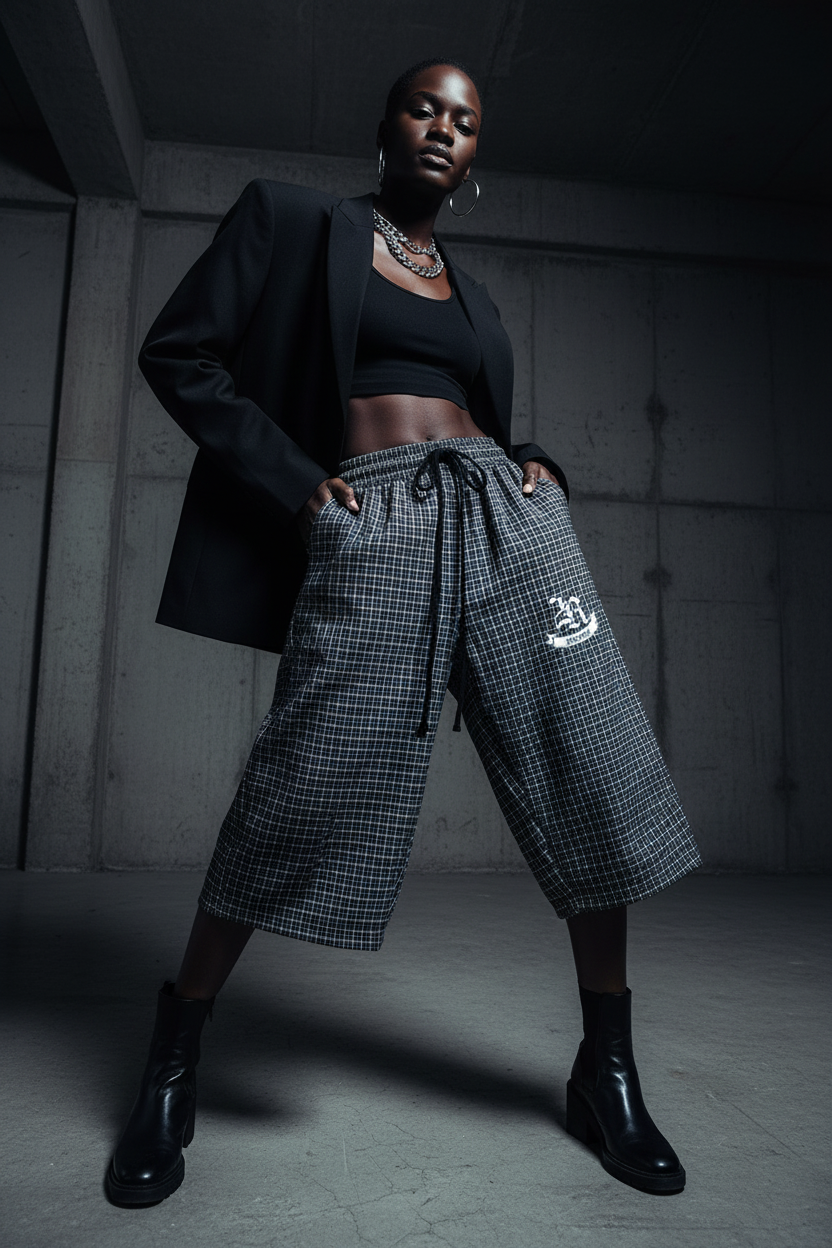 2RAW Unisex Plaid Loose Capri Shorts