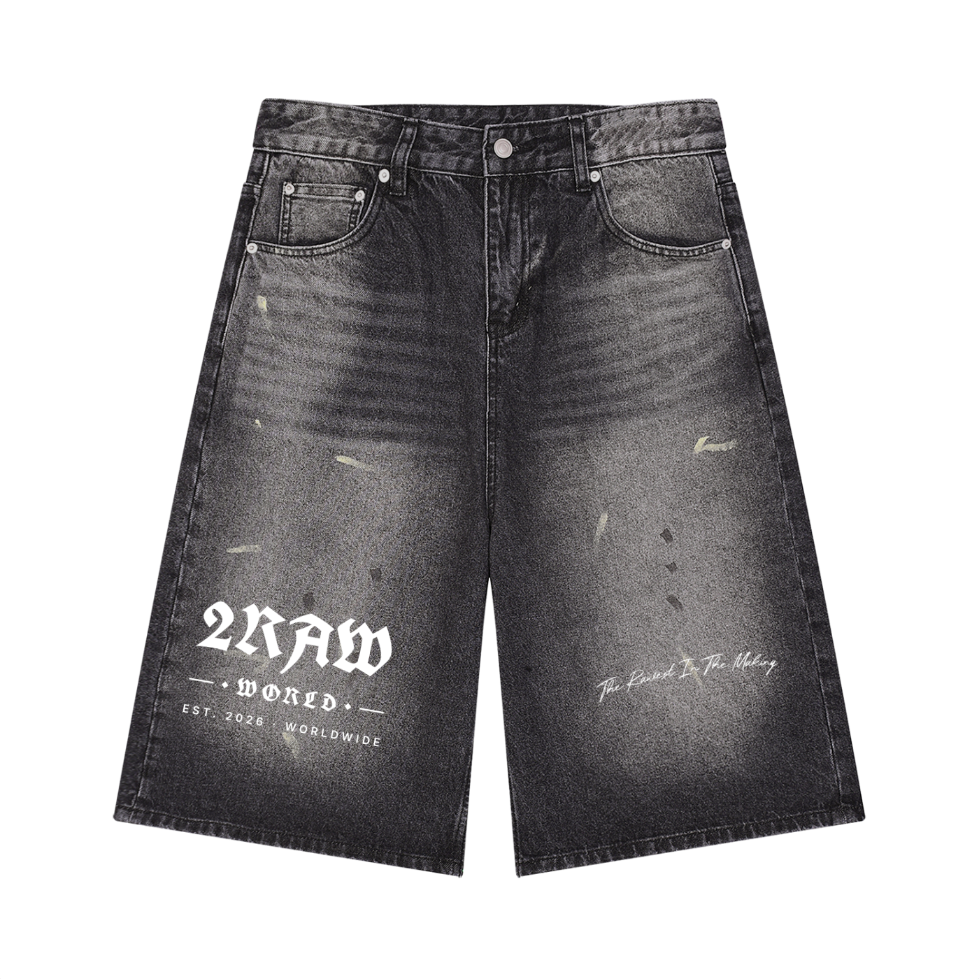 2RAW WORLD Faded Distressed Baggy Denim Shorts