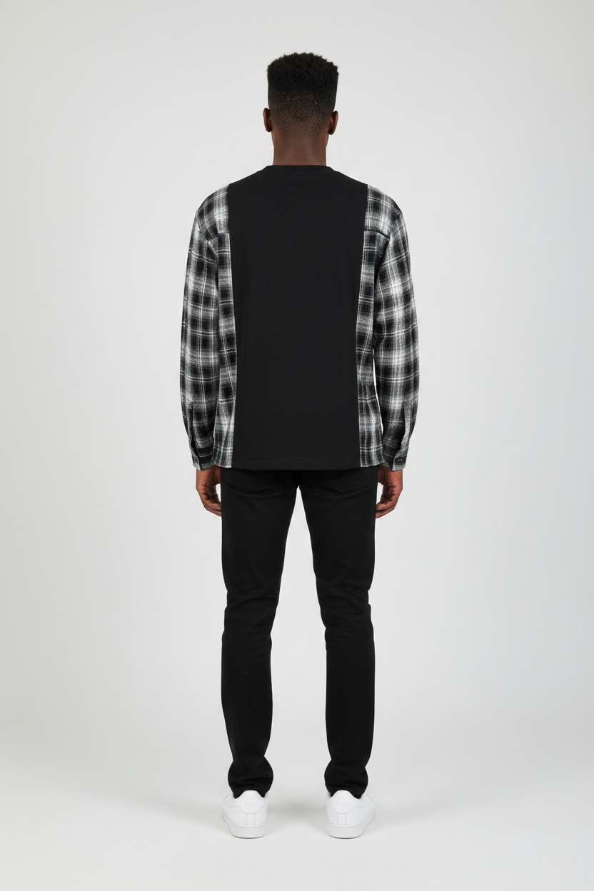 2RAW Plaid Panel Long Sleeve Tee