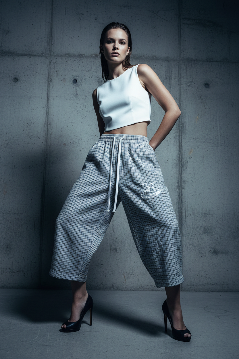 2RAW Unisex Plaid Loose Capri Shorts