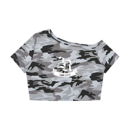 2RAW Women's Camo Off-Shoulder Crop Tee