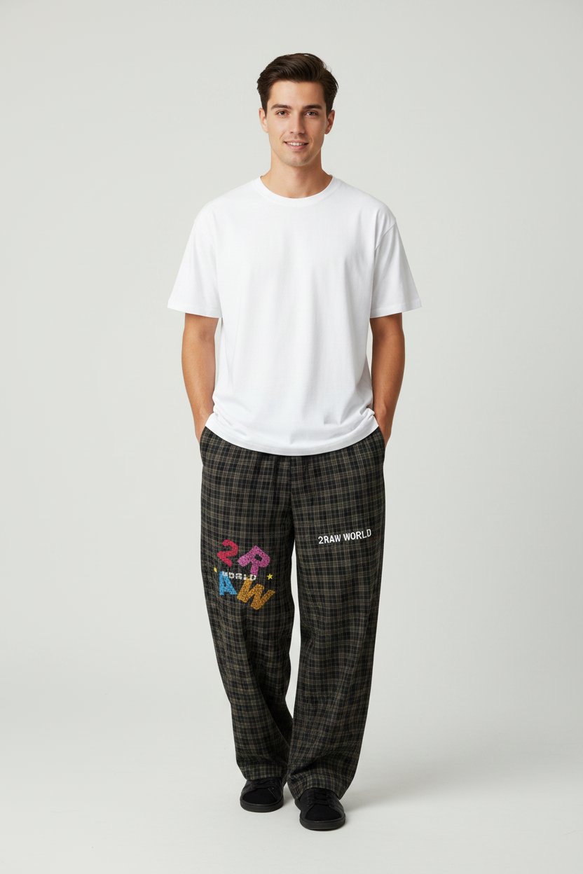 2RAW Plaid Wide Leg Pants