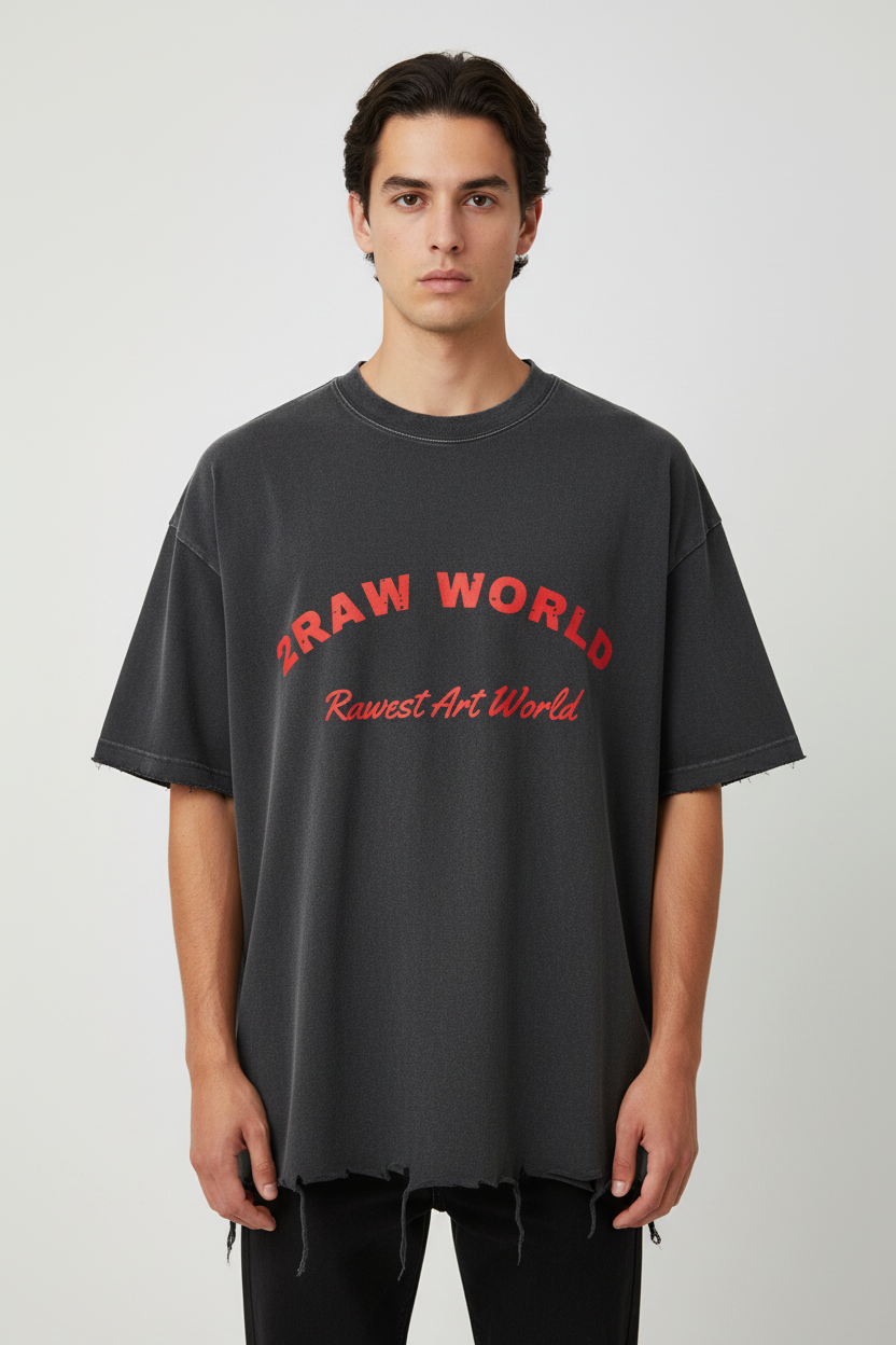 2RAW Snow Wash Raw-Hem Boxy Tee