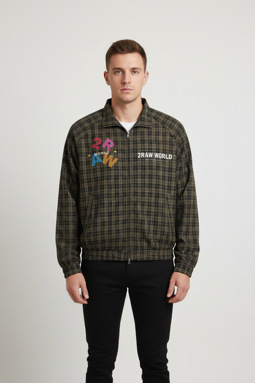 2RAW Plaid Full-Zip Track Jacket